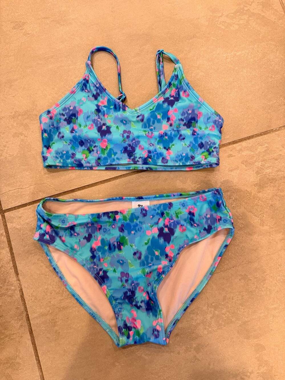 Art Class Girls Floral Print 2-Piece Bikini Swimsuit Set Size XL (14)